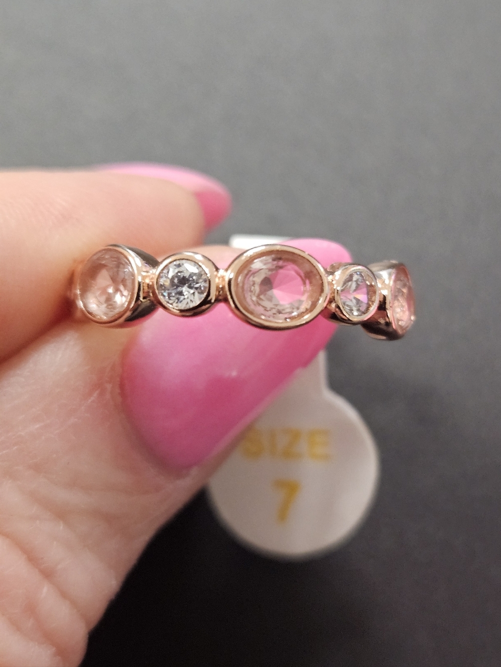 NWT Light Brown Amethyst Rose Gold Plated Half Eternity Bezel Set Ring Size 7